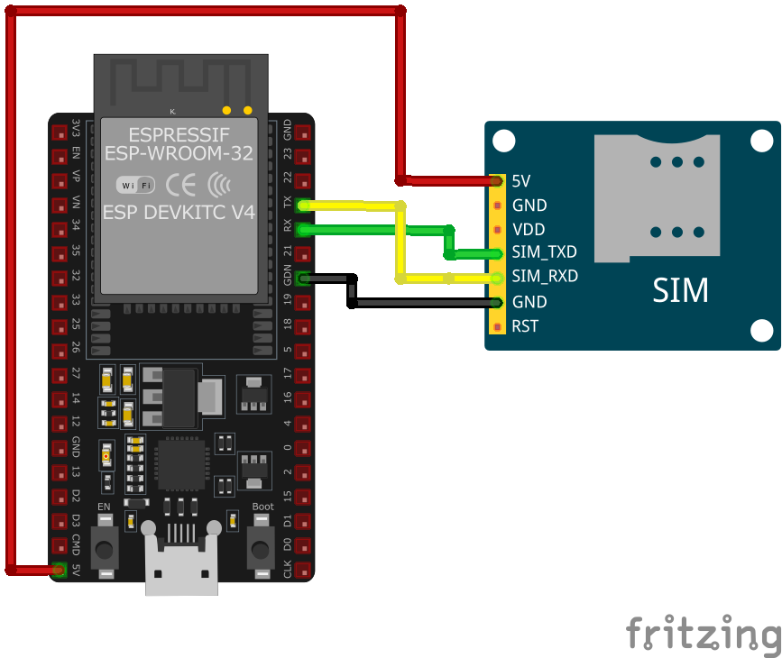 Схема подключения SIM7000 к ESP32