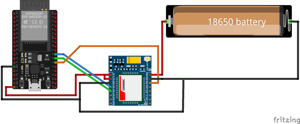 Схема подключения SIM800C к ESP32
