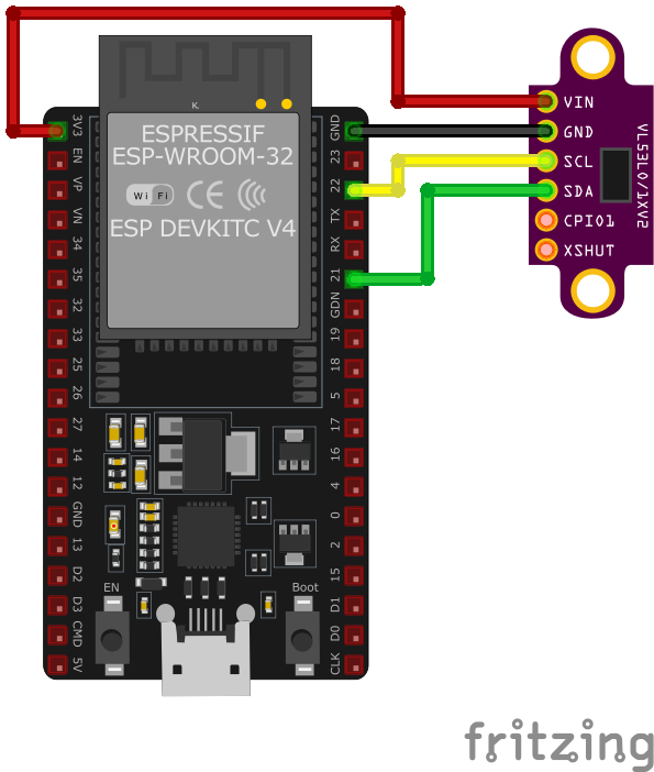 Схема подключения VL53L0X к ESP32